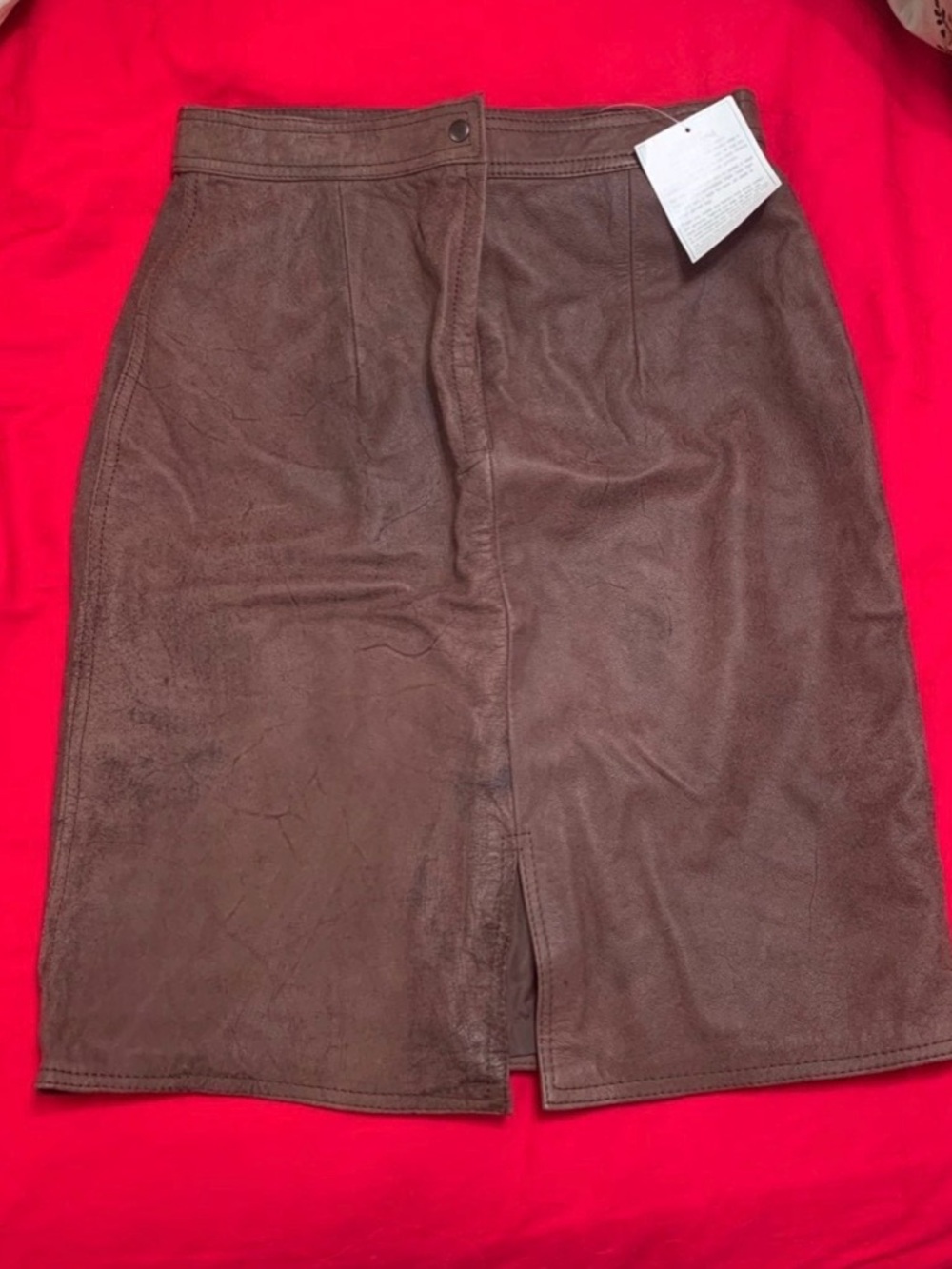 $250-Suede leather-Brown Pencil Skirt - Picture 2 of 12